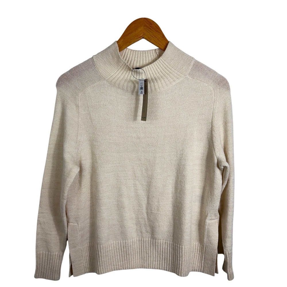 Banana Republic Petite XXS Mock Neck Sweater Cream Ribbed Knit NWT